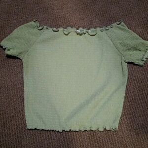 Spring Green Smocked Off the Shoulder Crop Top
